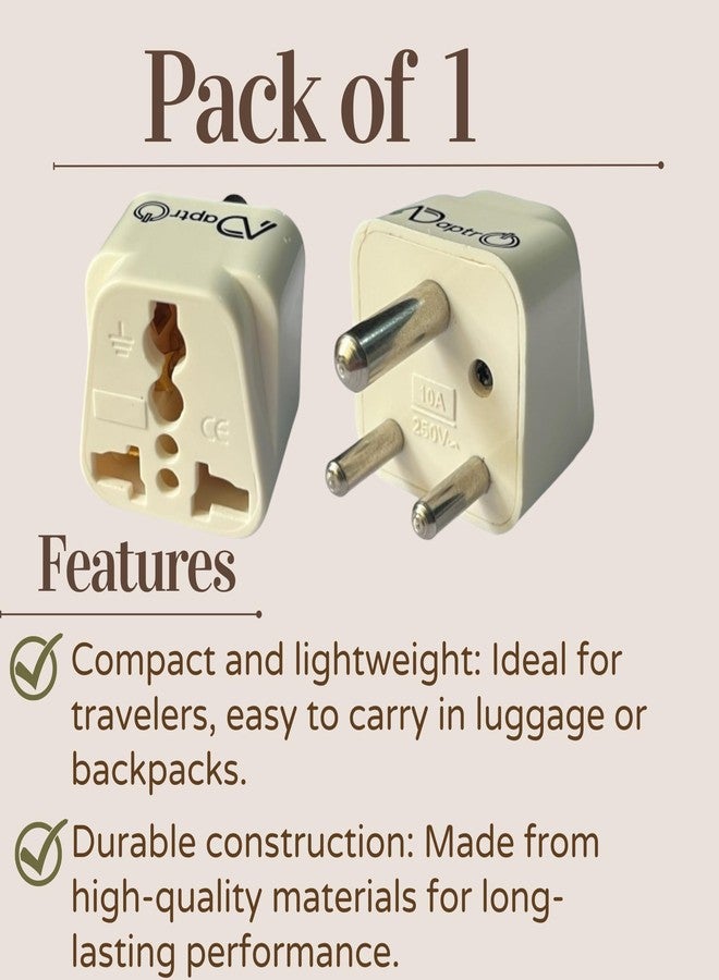 Adaptro USA, UK, Australia to India Plug Converter for Convert World-Wide Plug to Type D Indian Power Sockets (Pack of 1) White - Image 2